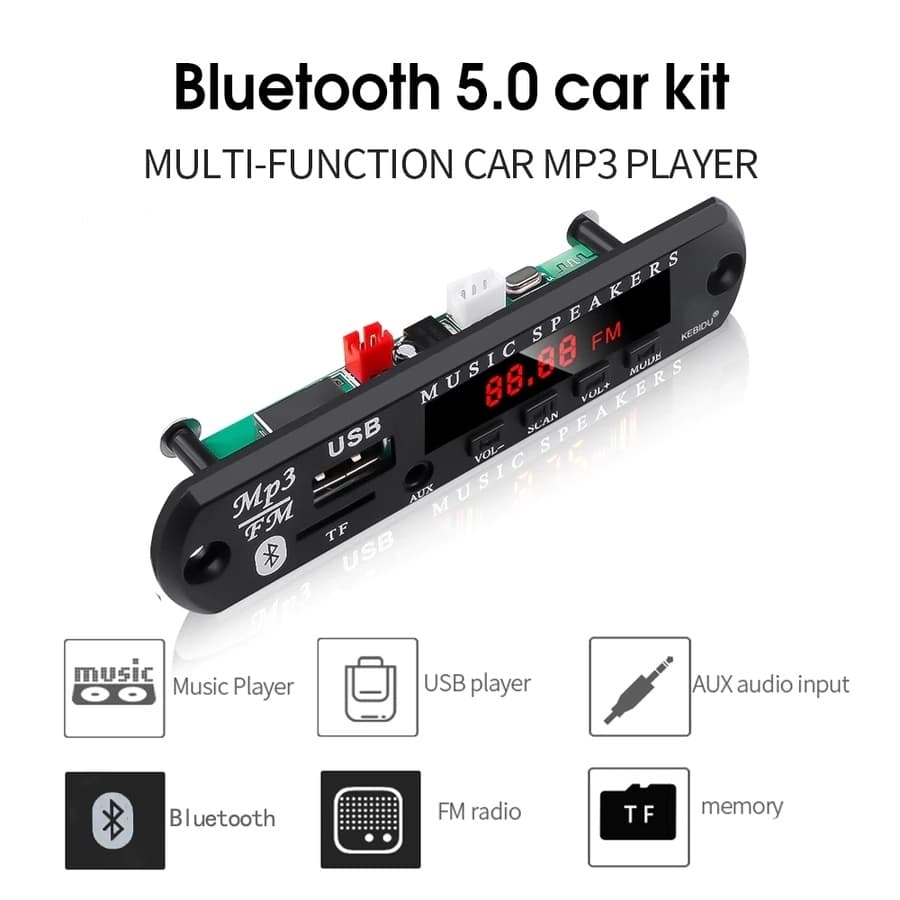 Placa Decodificadora Sem Fio Bluetooth 5.0 DC 12V MP3 WMA Módulo De Áudio USB TF Rádio