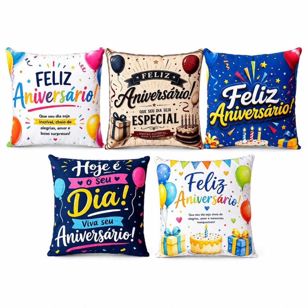 Kit com 5 Mini almofadas personalizadas - decorativas  para cesta  - Aniversário - 20 x 20 cm