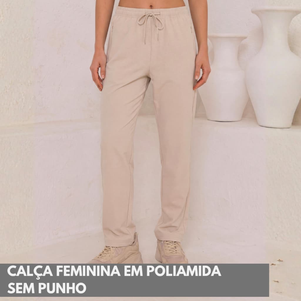 Calça Jogger Feminina Sem Punho Barra com Bolso e Fitas Esportiva Poliamida para uso Academia Casual