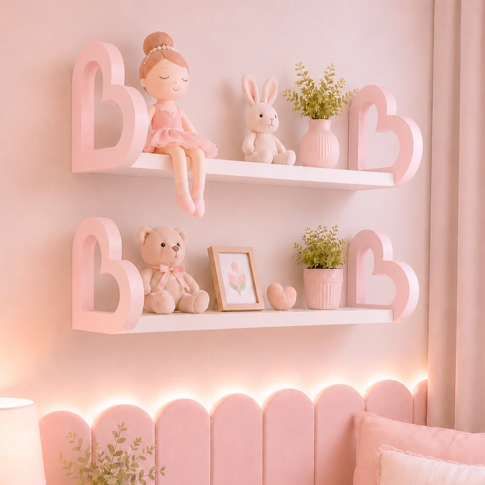 2 Prateleiras coração colorida quarto decoração infantil 45