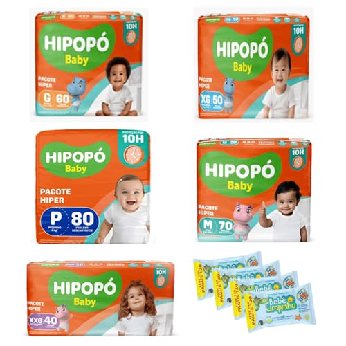 Kit de Fralda Hipopó Baby + Toalhas Umedecidas Bebê Limpinho c/140 unidades