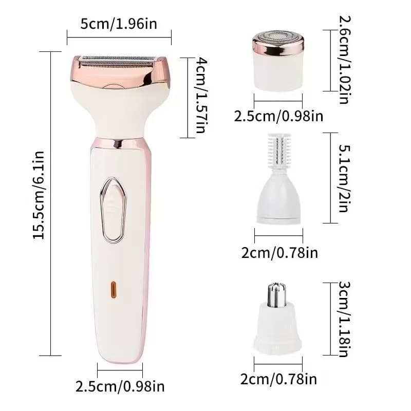 Aparador de Pelo Feminino 4 em 1 - Indolor, Uso Molhado e Seco, Carregamento USB