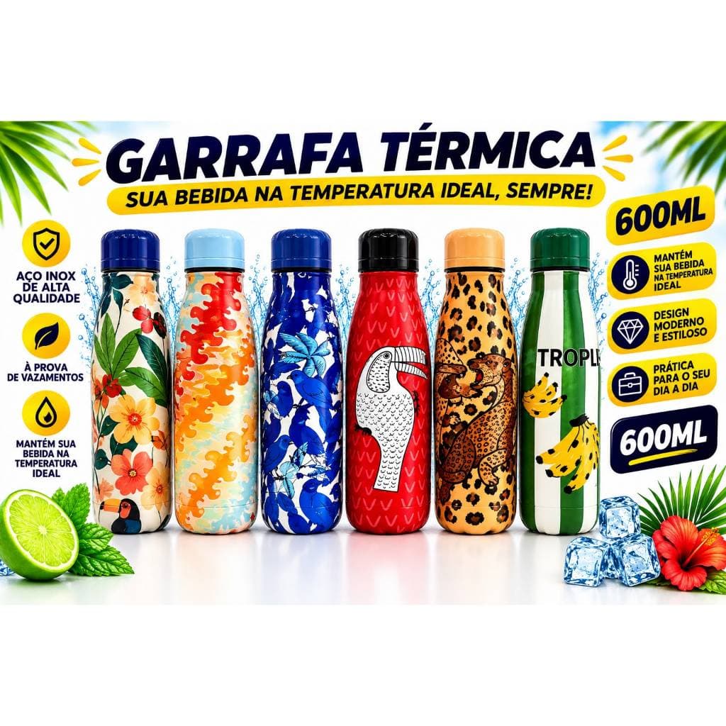 Garrafa Térmica 600ml Estampada Feminina Garrafa de Água Trabalho Academia