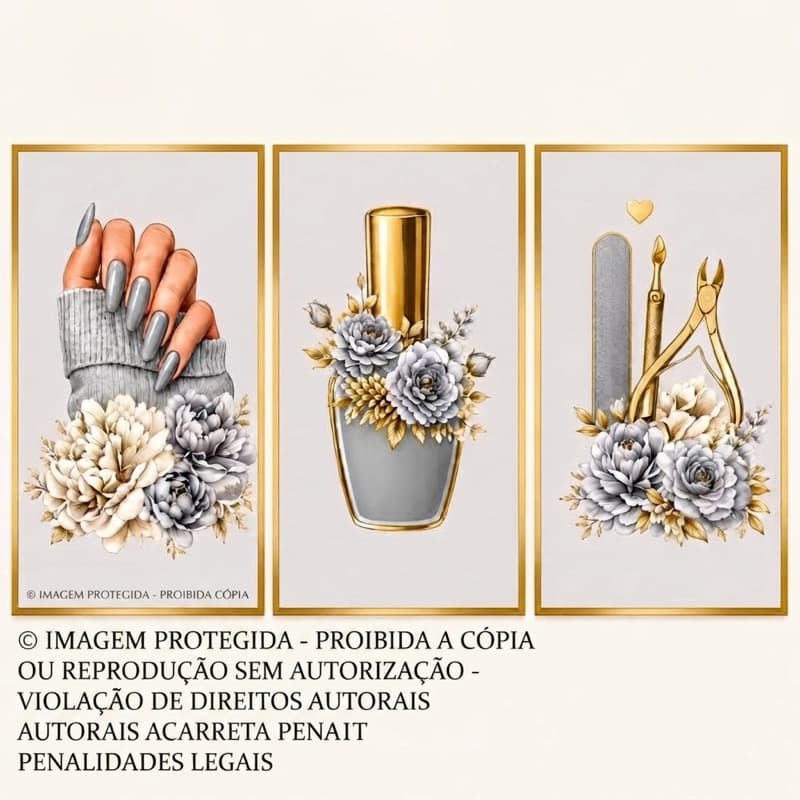 Quadros Decorativos Manicure Salão Estúdio de Beleza 3 peças Mdf