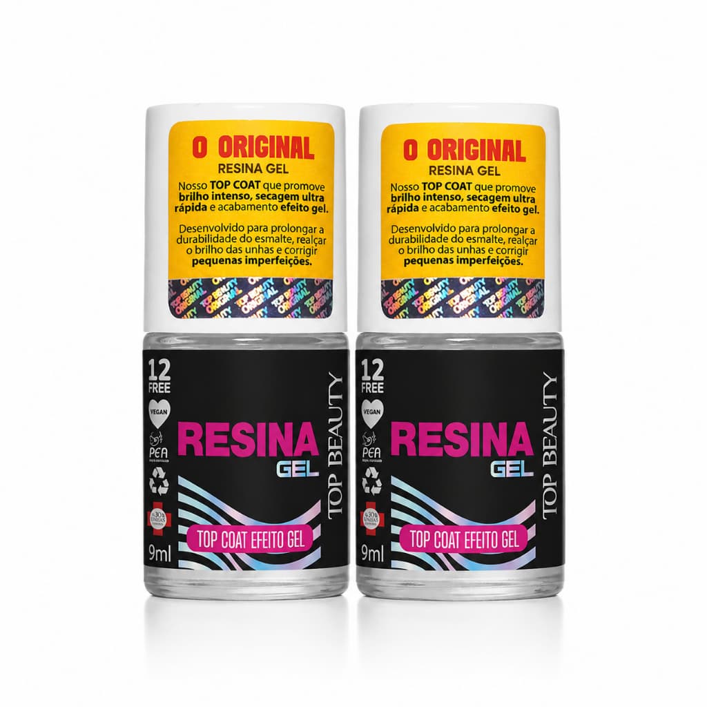 Kit com 2 Bases Resina Gel Top Coat Efeito Gel Linha Sos Unhas Top Beauty