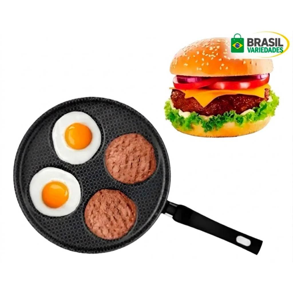 Frigideira 4 Ovos Multiflon Gourmet Antiaderente 6 Camadas Alumínio PFOA Free Preta 45x27x7cm Omelete Panqueca Fogão
