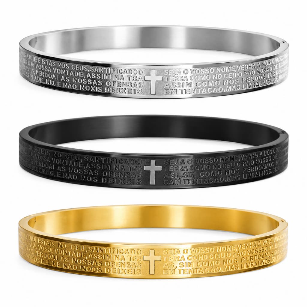 Bracelete Pulseira Masculino Feminino Pai Nosso Oração Aço Inox Antialergico
