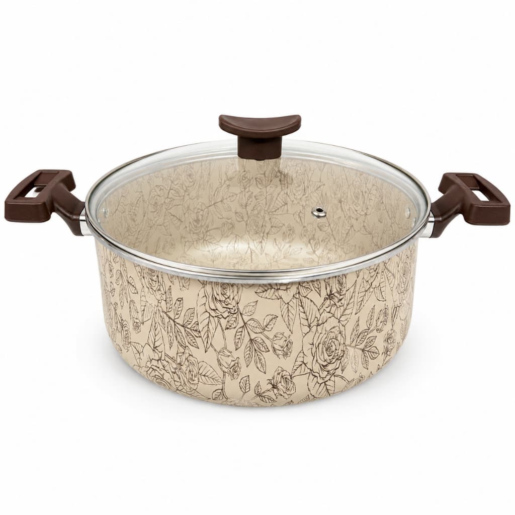 Caçarola Antiaderente Floral Coisas & Trecos 20 22 24 cm Tampa de Vidro