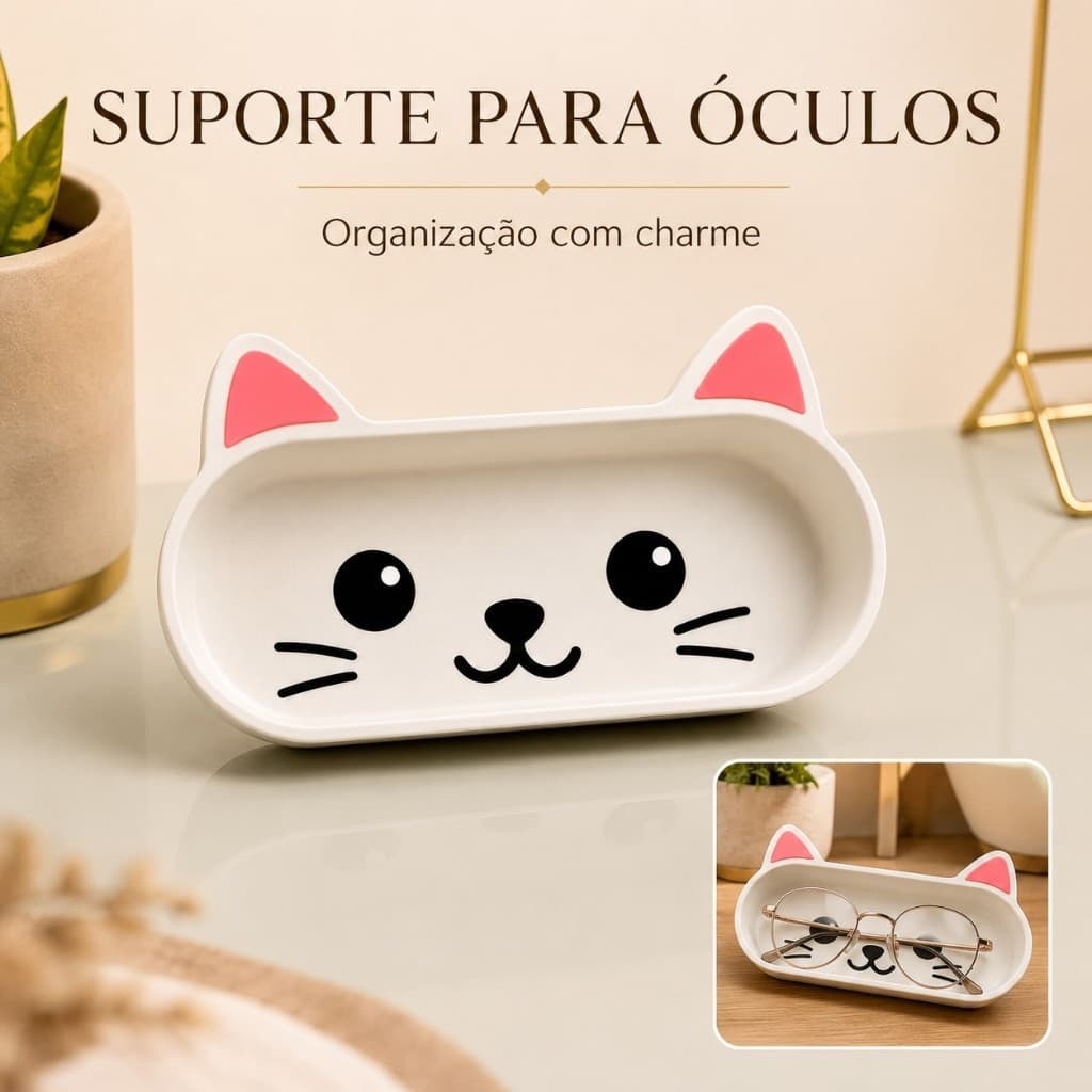 Suporte Óculos Gatinho 3D Decoração Fofa Kawaii Cute Porta Treco de Mesa Chaves Acessório Ornamento