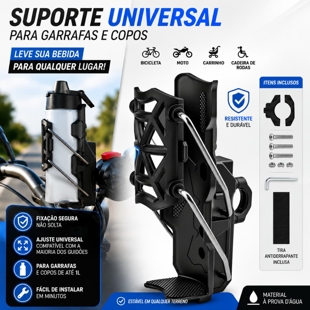 Suporte Ajustável Garrafa Porta Copo Clipe Rápido para Motos Bicicletas Bike