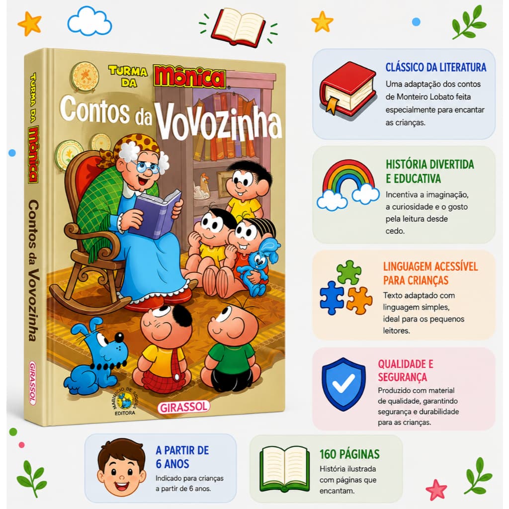 Turma da Mônica Contos da Vovozinha | Livro Infantil de Contos Clássicos | Mauricio de Sousa | Girassol | 6 anos