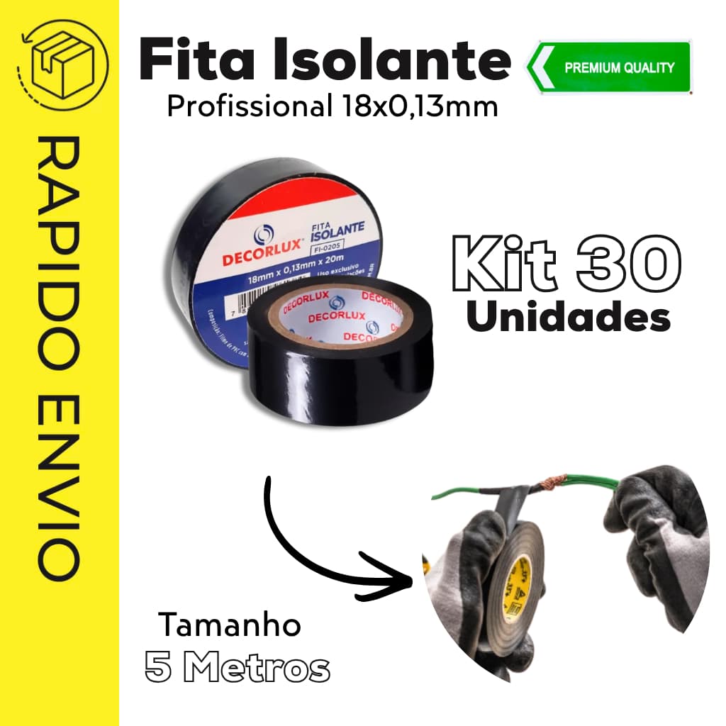 Kit 30 Fitas Isolantes Decorlux 5m x 0,13mm Profissional