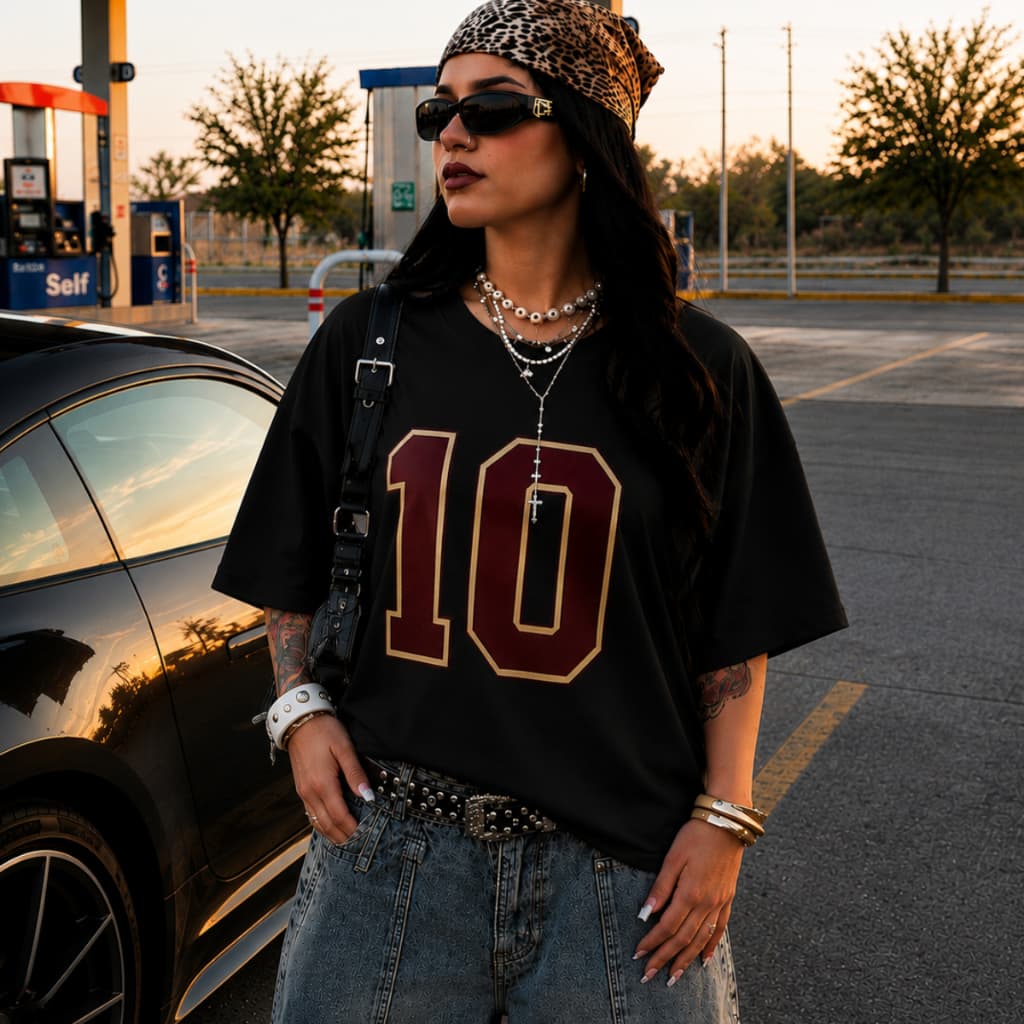 Camiseta Oversized Número 10 Streetwear Unissex Estilo Urbano Premium Estilo Gringa
