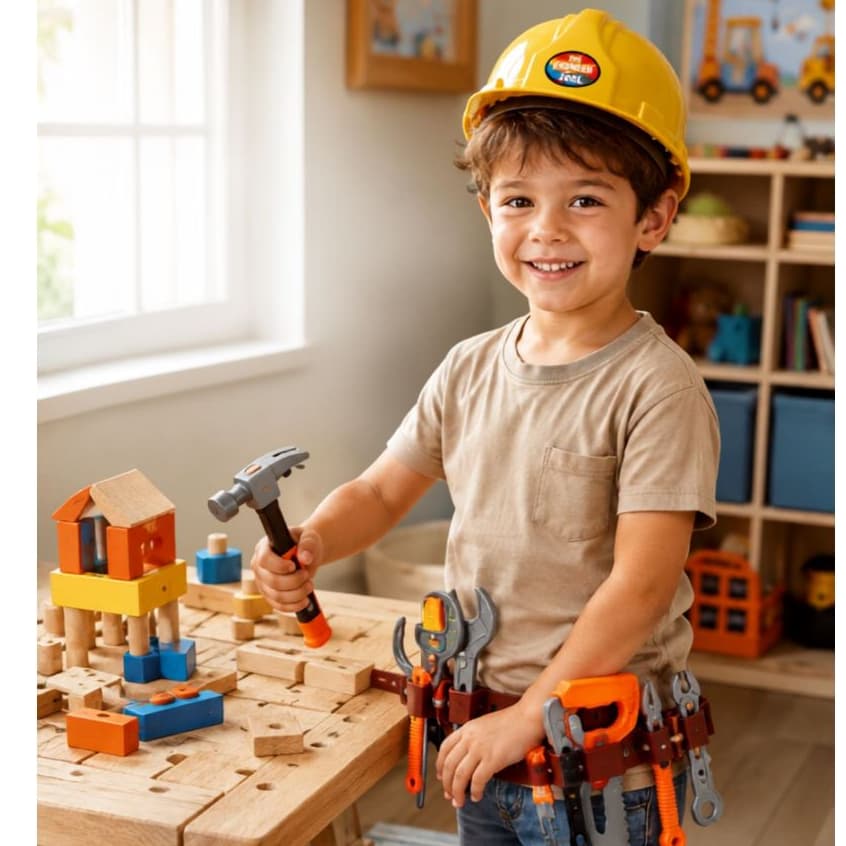 Kit Ferramentas Infantil Cinto Acessórios Crianças Capacete