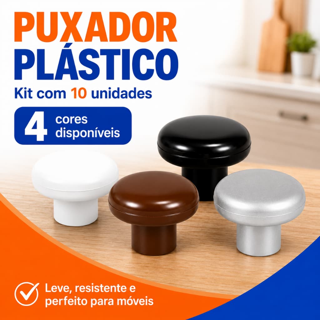 Kit 10 Puxadores Vitórias Plástico Móveis Armários Gavetas Gabinetes Com Parafusos