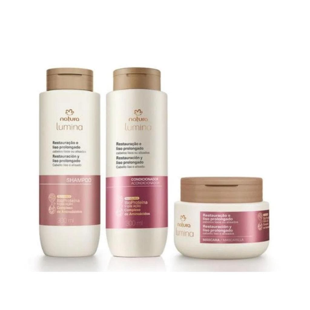 Lumina Reparação e Liso Prolongado shampoo + condicionador+ máscara Natura
