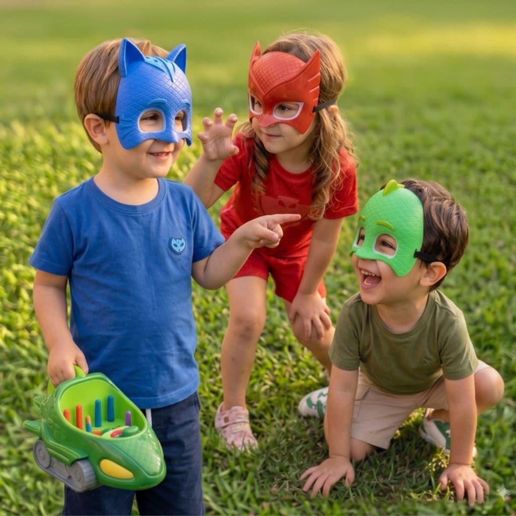 BAMBULUÁ Máscara Plástica Lagartixo Corujita Menino Gato Corugita Infantil PJ MASKS Festa