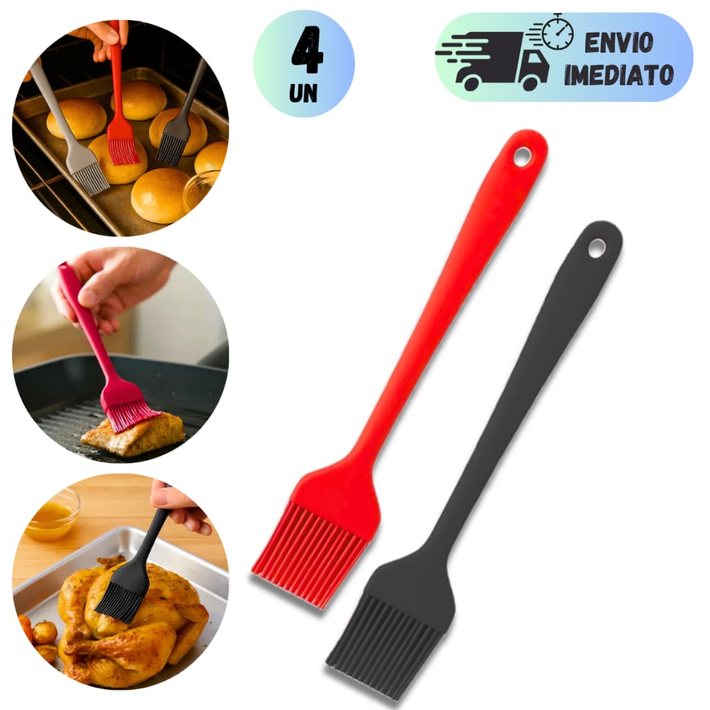 KIT PINCEL CULINÁRIO SILICONE MULTIUSO PARA UNTAR FORMAS PINCELAR ALIMENTOS BOLOS E DOCES