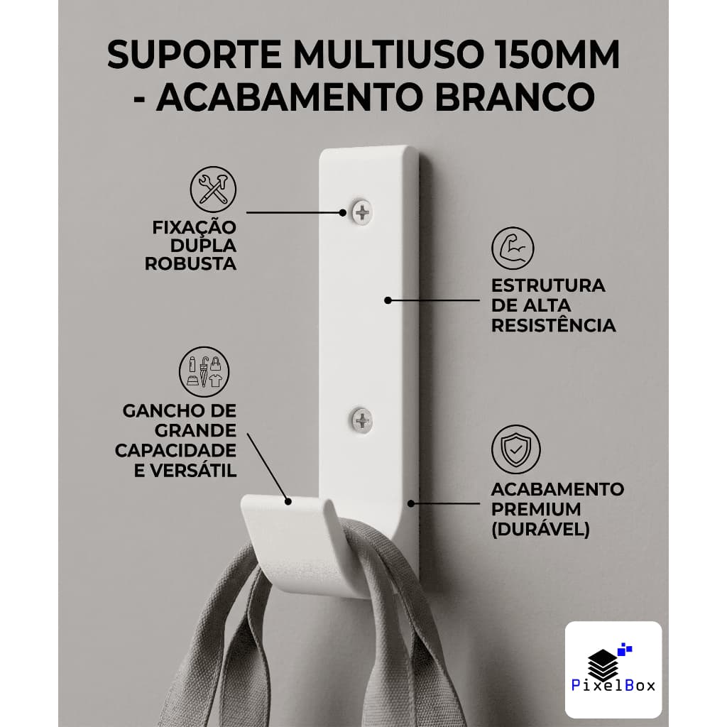 Suporte Organizador Multiuso de Parede (150mmX35mm) Kit 2 ou 4 Unidades + Parafusos e Buchas.