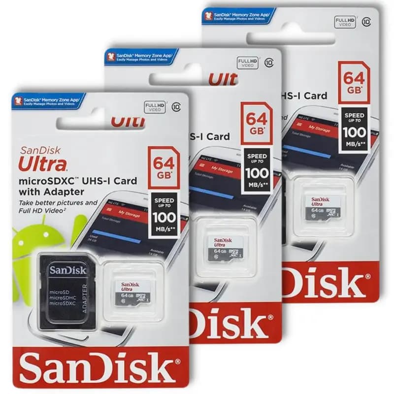 Kit 10 Cartões de Memória Sandisk 64GB Original Adaptador Micro SD Ultra 100mb/s Classe 10