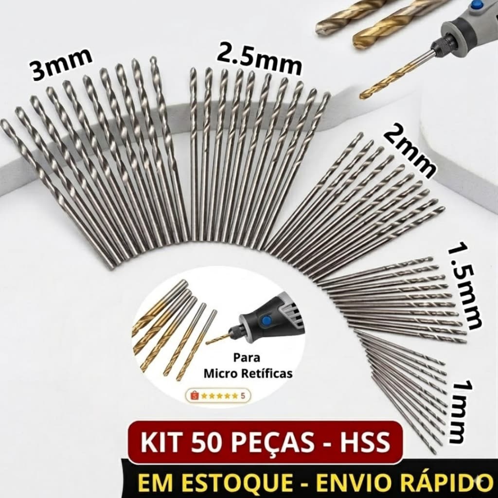 Jogo de Brocas Aço Rápido Snel Ferramentas Kit Jogo 50 Brocas Aço Rapido 1mm, 1,5mm, 2mm, 2,5mm E 3mm
