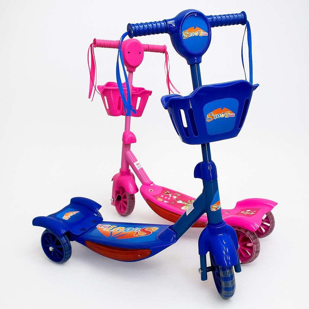 Patinete Infantil 3 Rodas Com Luzes LED, Música, Cesta e Altura Regulável