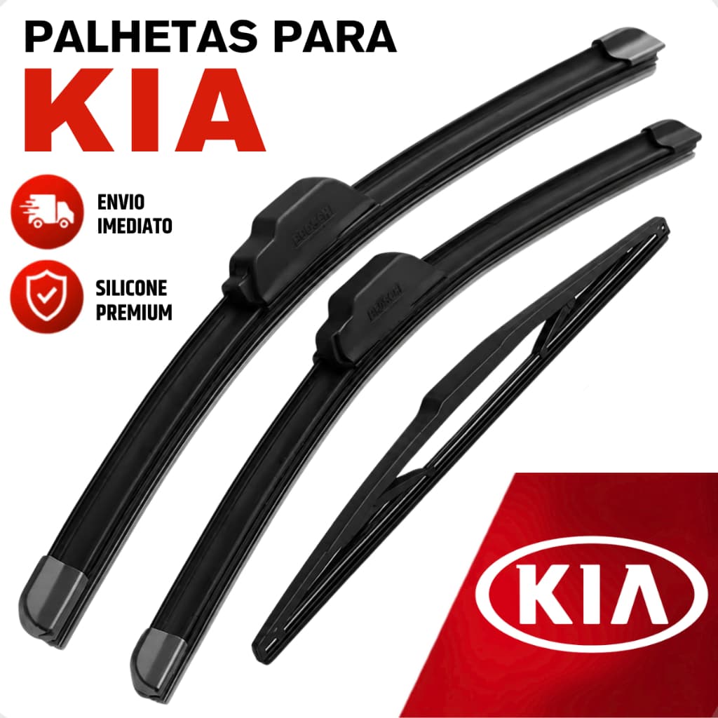 Jogo Palhetas Limpador de Parabrisa Dianteiro Traseiro Silicone Kia Cerato Sportage Soul Picanto Sorento Bongo Carnival