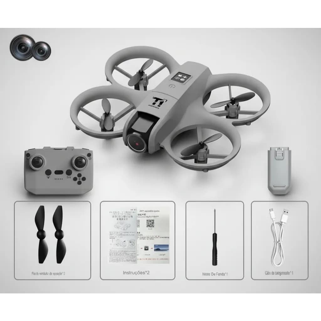 Drone Mini HD WiFi FPV Câmera Dupla 4K Controle Remoto Quadcopter Dobrável Altitude 360° LED Brinquedo