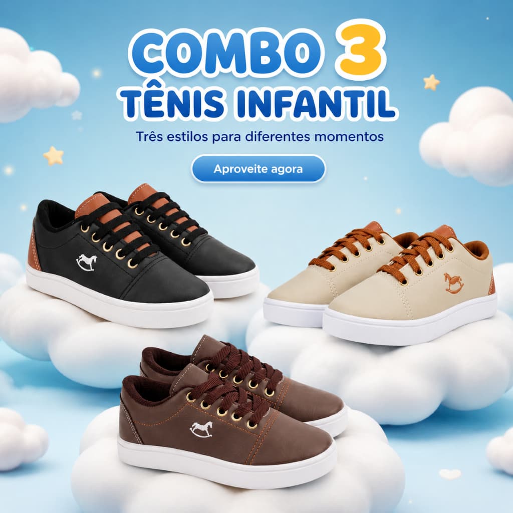Kit 3 Tenis De Menino Casual Básico | 3 Cores Para Diferentes Momentos Do 26 ao 33 | APROVEITE JÁ