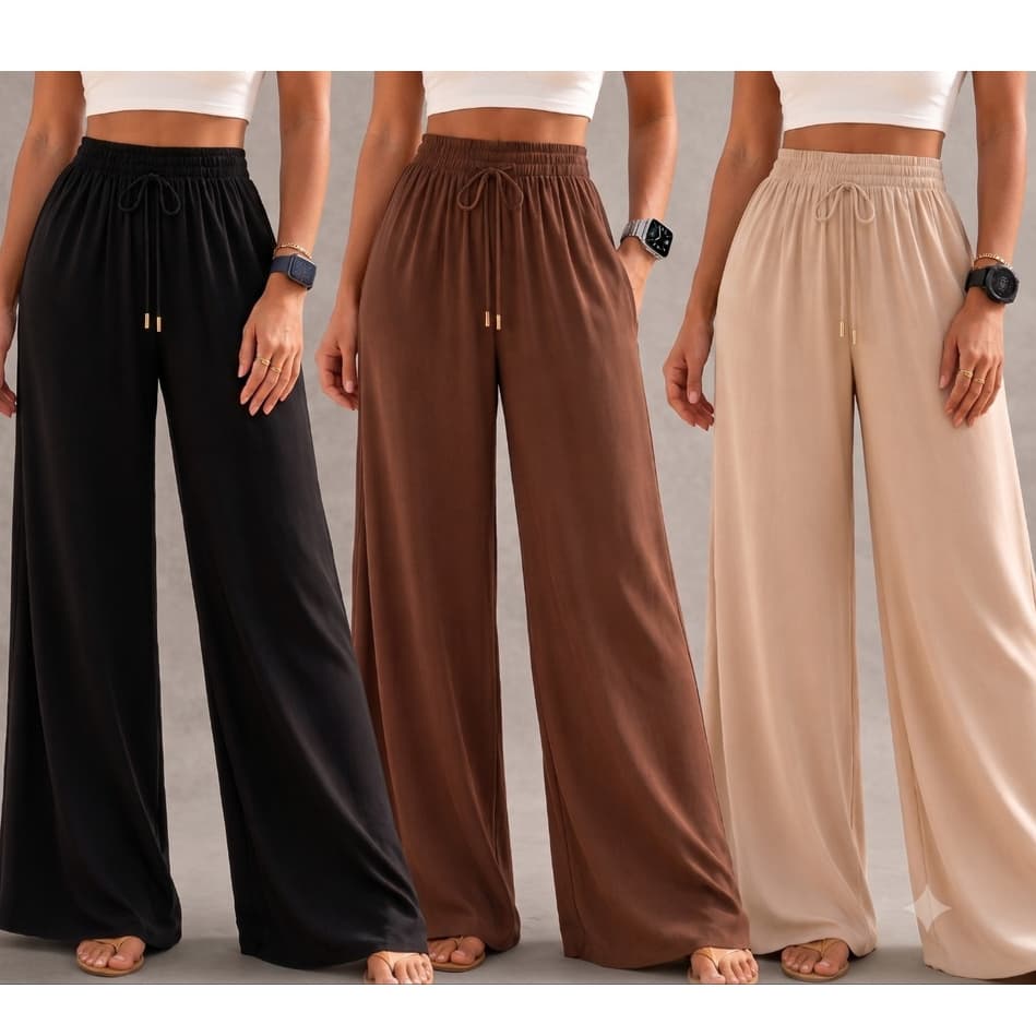 Calça Feminina Pantalona Duna Com Bolso Tendencia Moda Blogueira