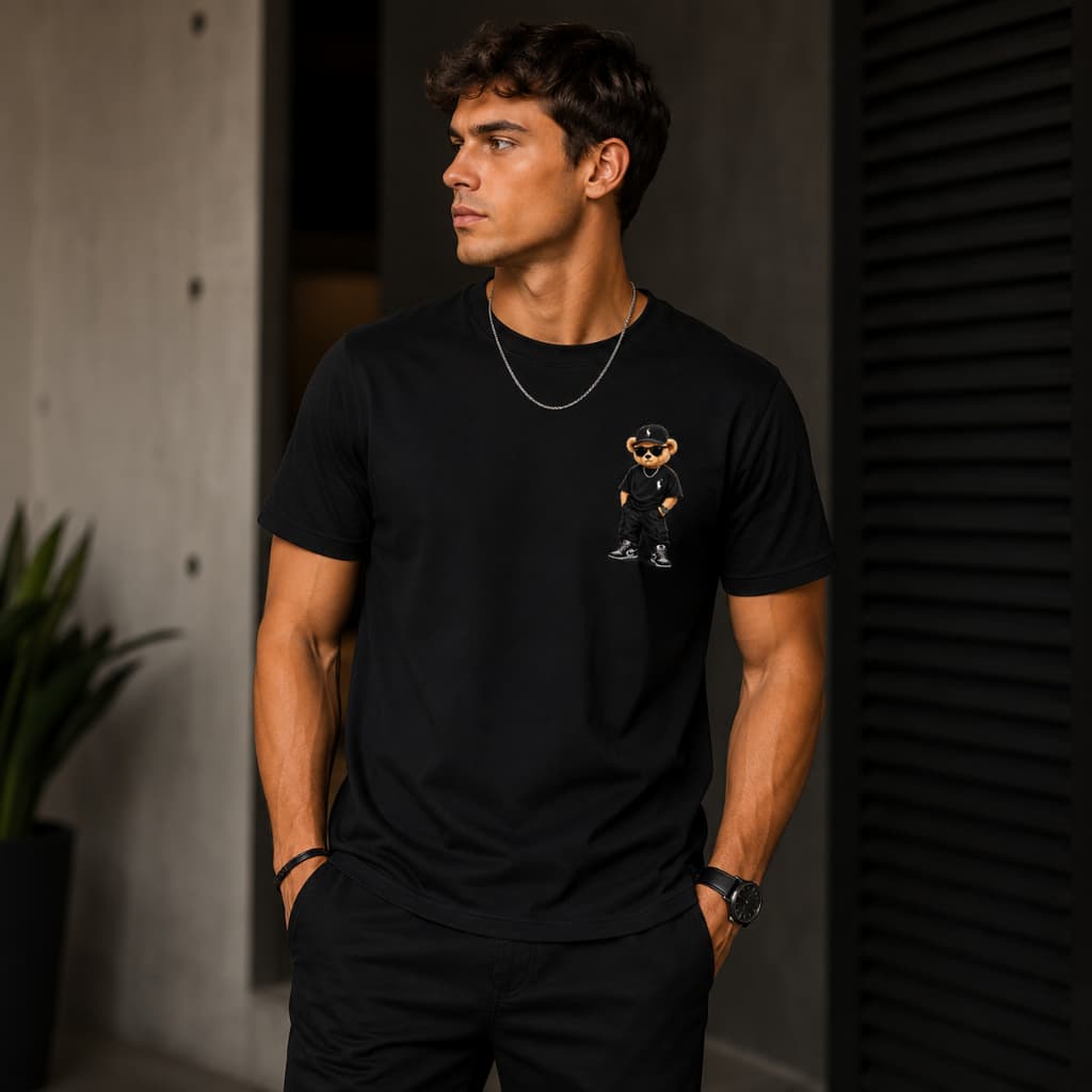 Camiseta Masculina Streetwear 100% Algodão Estampada Urso Camisa Unissex Premium
