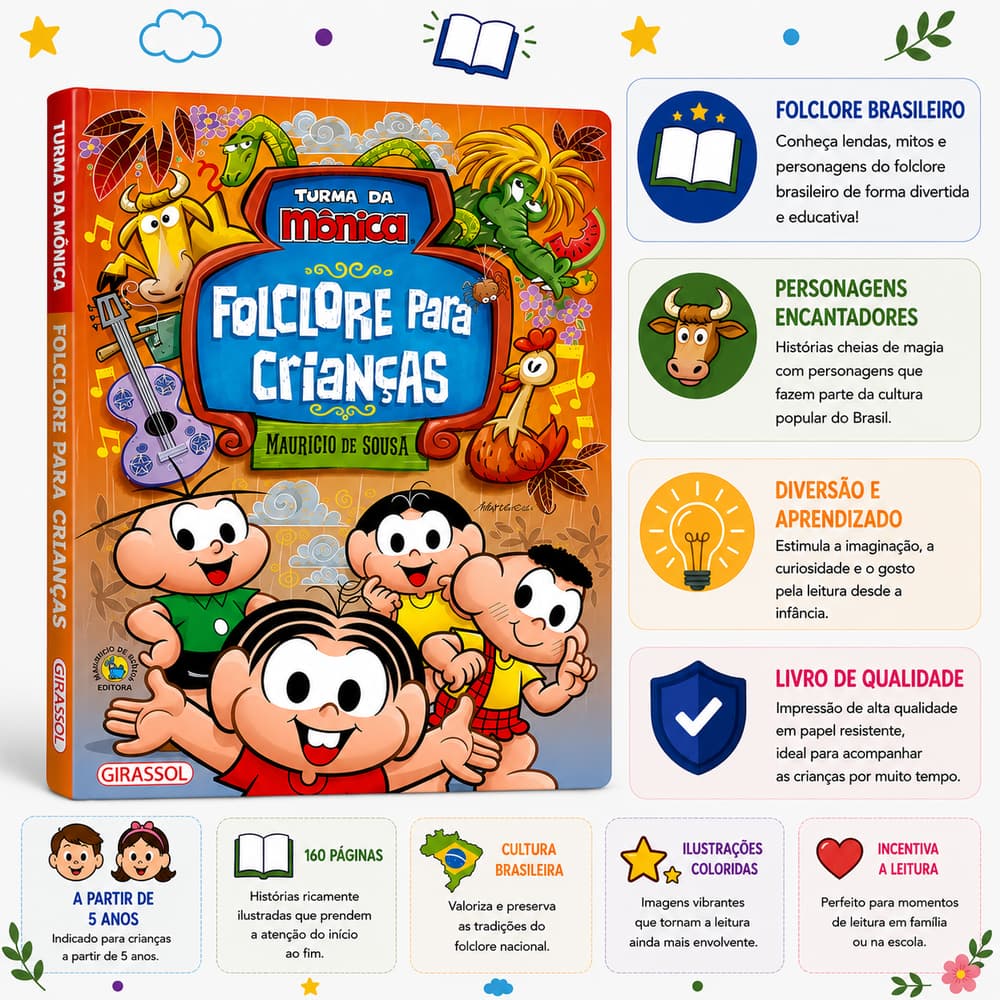 Turma da Mônica Folclore para Crianças | Livro Infantil Educativo Folclore Brasileiro | Girassol | + 5 anos