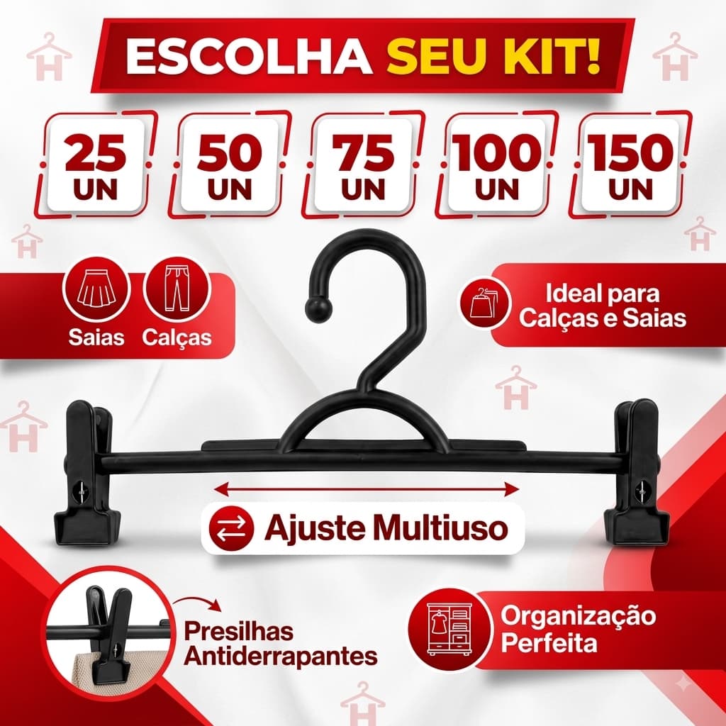 Kit Cabides Com Presilha Resistentes Organização Roupas Calças Saias Escolha Seu Kit 25 50 75 100 150 Un