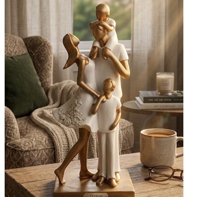 Escultura Decorativa Família Resina Branca Wolff 21x9x7cm Escultura Enfeite Decoração Sala Quarto Aparador