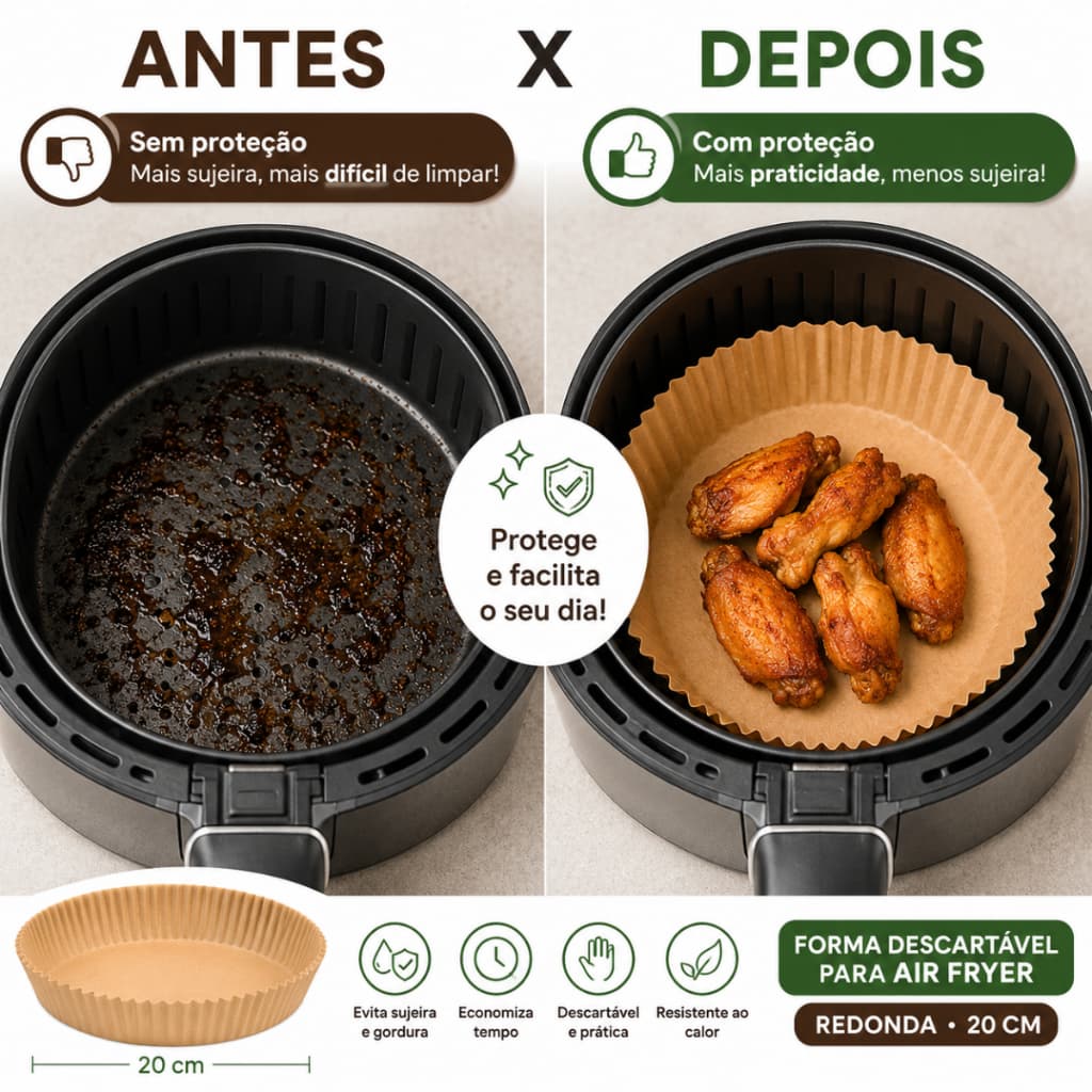 Forma  Descartável de Air Fryer - 100 unidades Redonda
