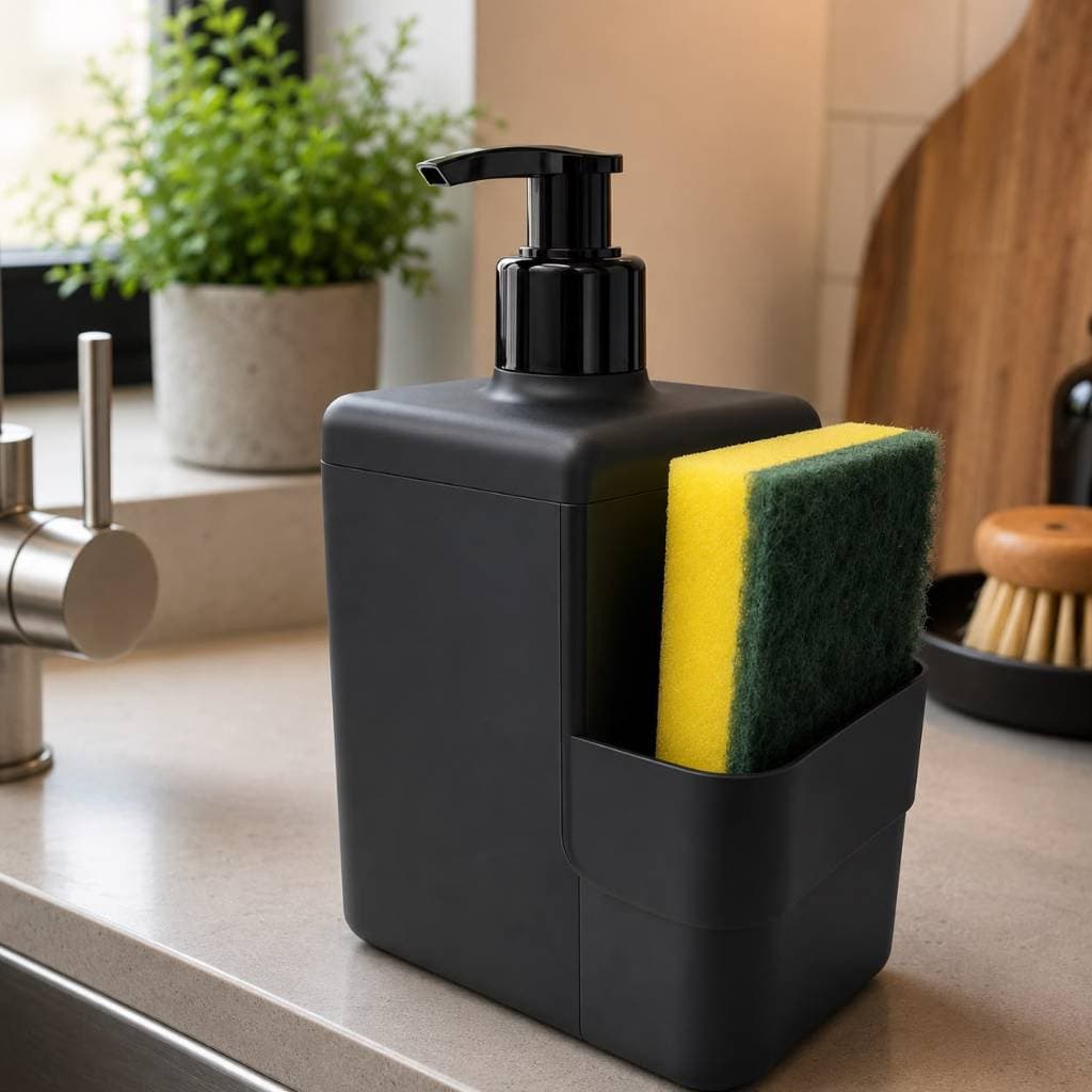 Porta Esponja com Dispenser de Detergente Organizador preto