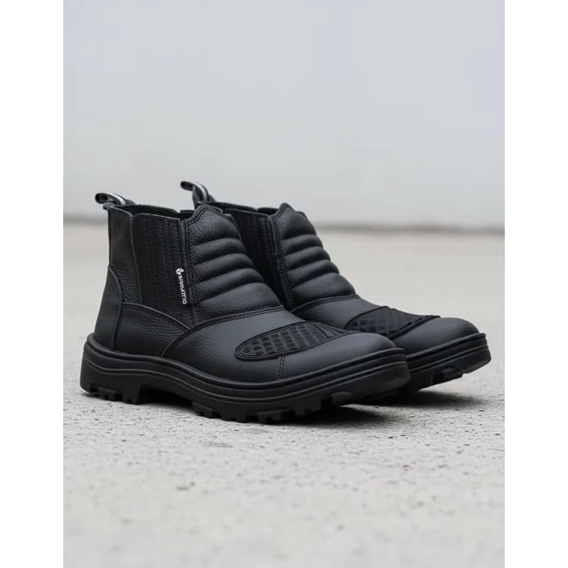 Coturno Motoqueiro Masculino Couro Bota Motociclista Solado Borracha Biqueira Pvc Reforçado 6000