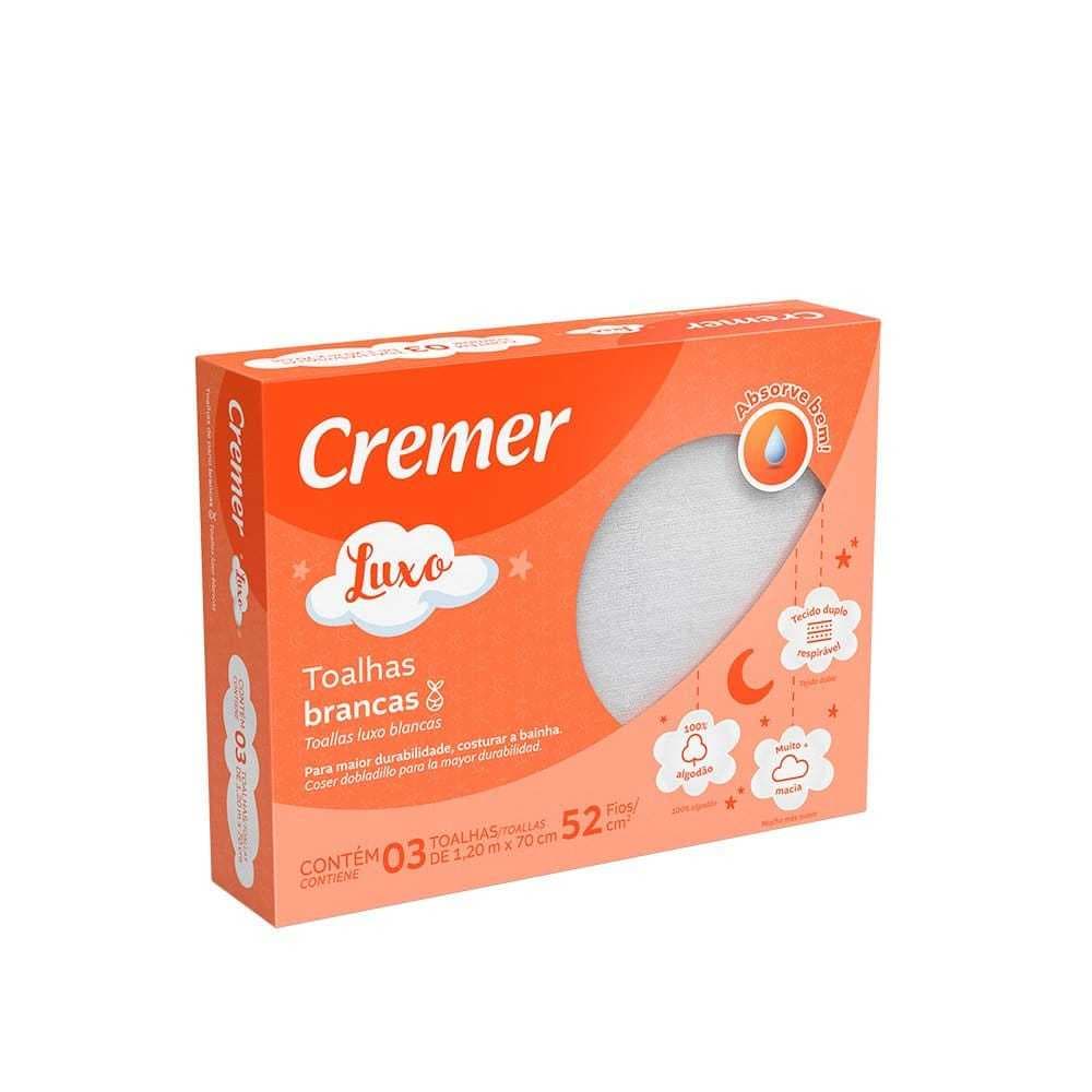 Toalha De Pano Branca Luxo Cremer 100 Algodão 1,20 X 70 Cm