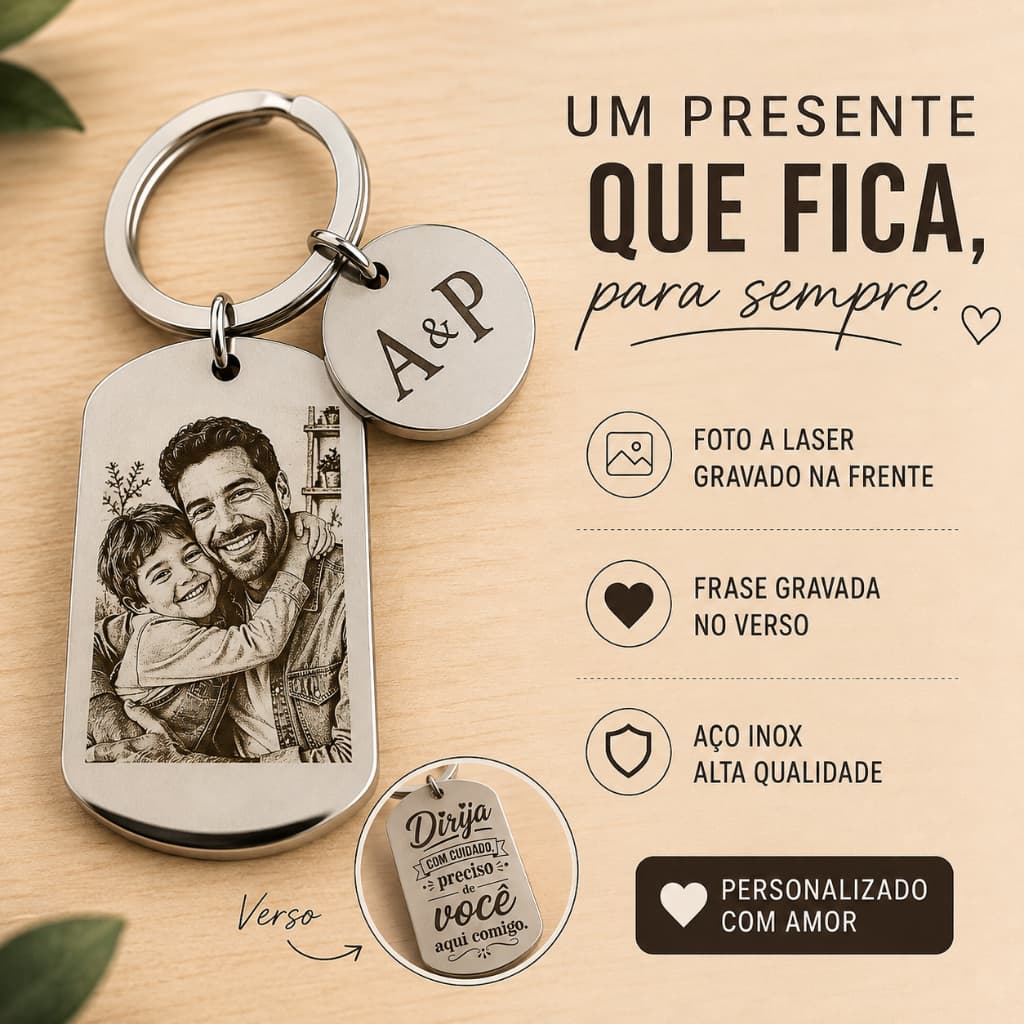 Chaveiro Inox Dirija com cuidado - foto a laser