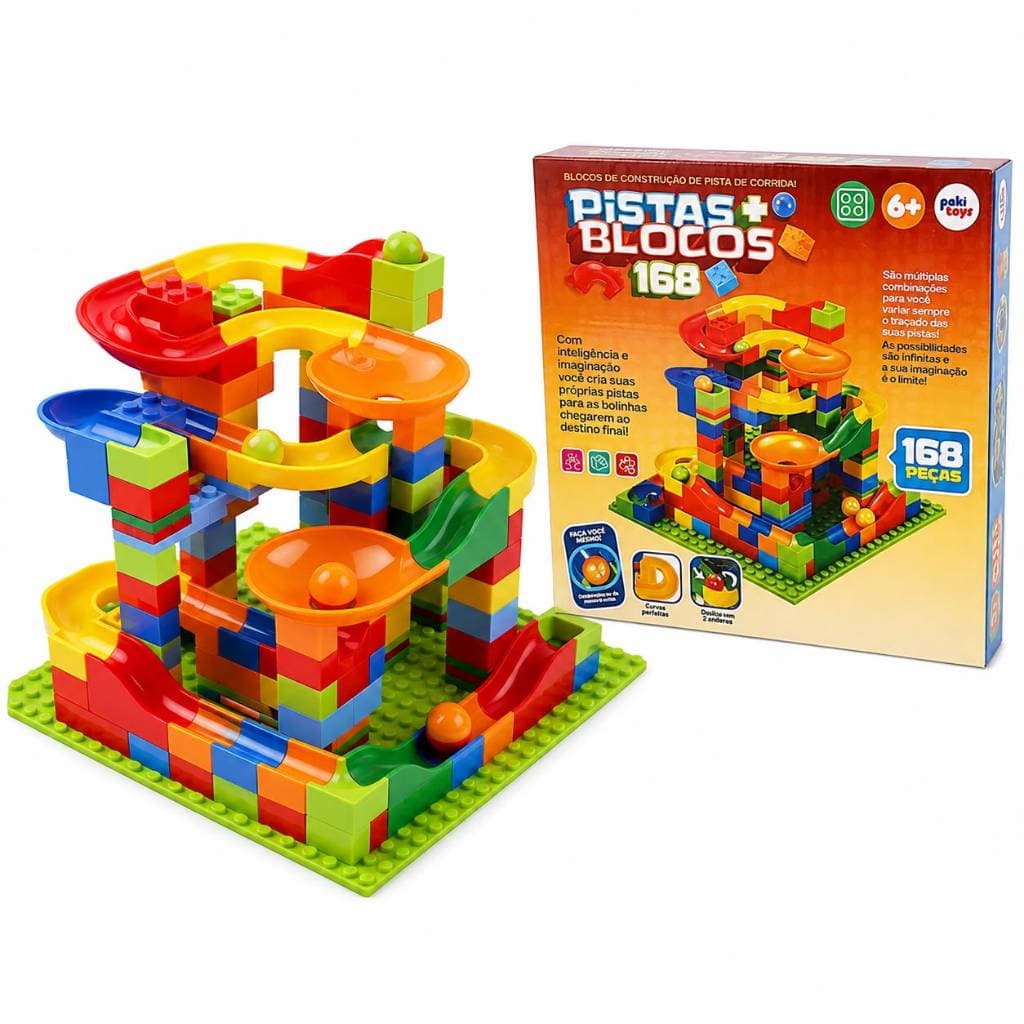 Pista de Bolinhas com Blocos de Montar 168 Peças Paki Toys Brinquedo Educativo Infantil 6+