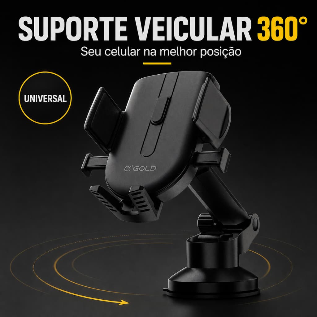 Suporte de Celular para Carro Rotação Ajuste 360º Automotivo GPS Universal Android Iphone  A Gold SPC-65