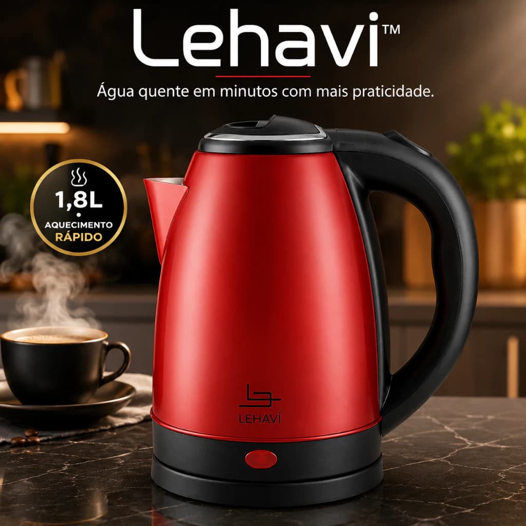 Chaleira Eletrica Portatil 1 Litro 1000 Watts Vermelha Rapida Aquecimento 127 e 220 Volts