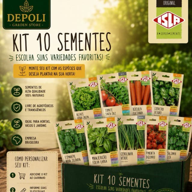 Kit Personalizado 10 Envelopes A Maior Variedade de Sementes Diversas (Temperos, Pimentas, Hortaliças) Isla Original