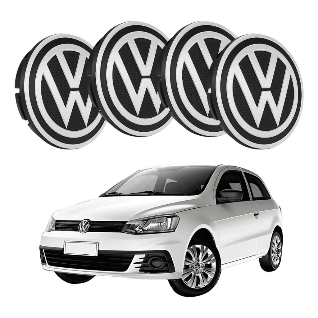 Jogo Calotinha Vw Gol G6 Emblema Cromado 55mm Centro Roda