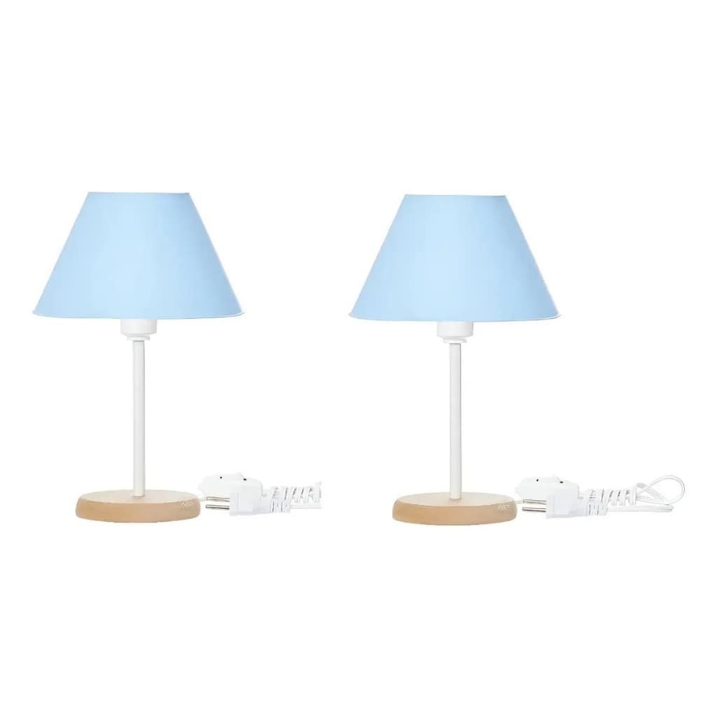 Kit 2 Abajures Luminária De Mesa Com Cúpula Azul Bebê Base MDF Decoração Quarto Sala