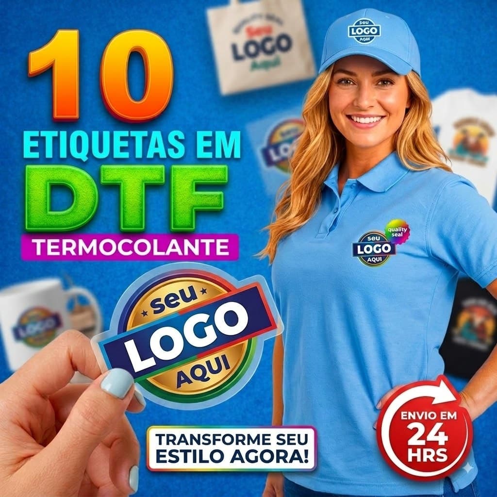 DTF Termocolante Logo Personalizada Etiqueta Roupa Bonés e Uniformes Premium Envio Rápido
