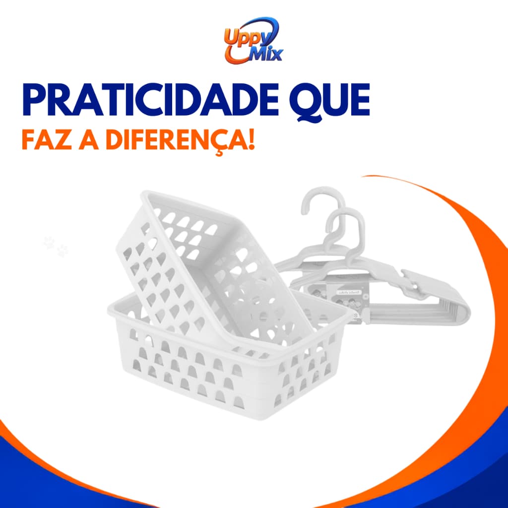 Kit 10 Cestos Organizador Branco + 20 Cabide Infantil Branco