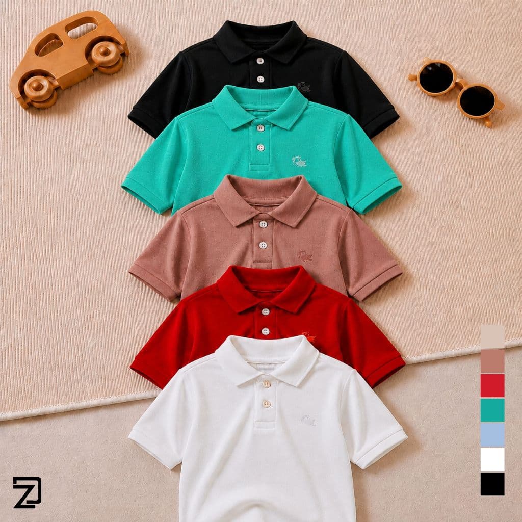 KIT 5 Camisa Polo Básica Infantil Manga Curta
