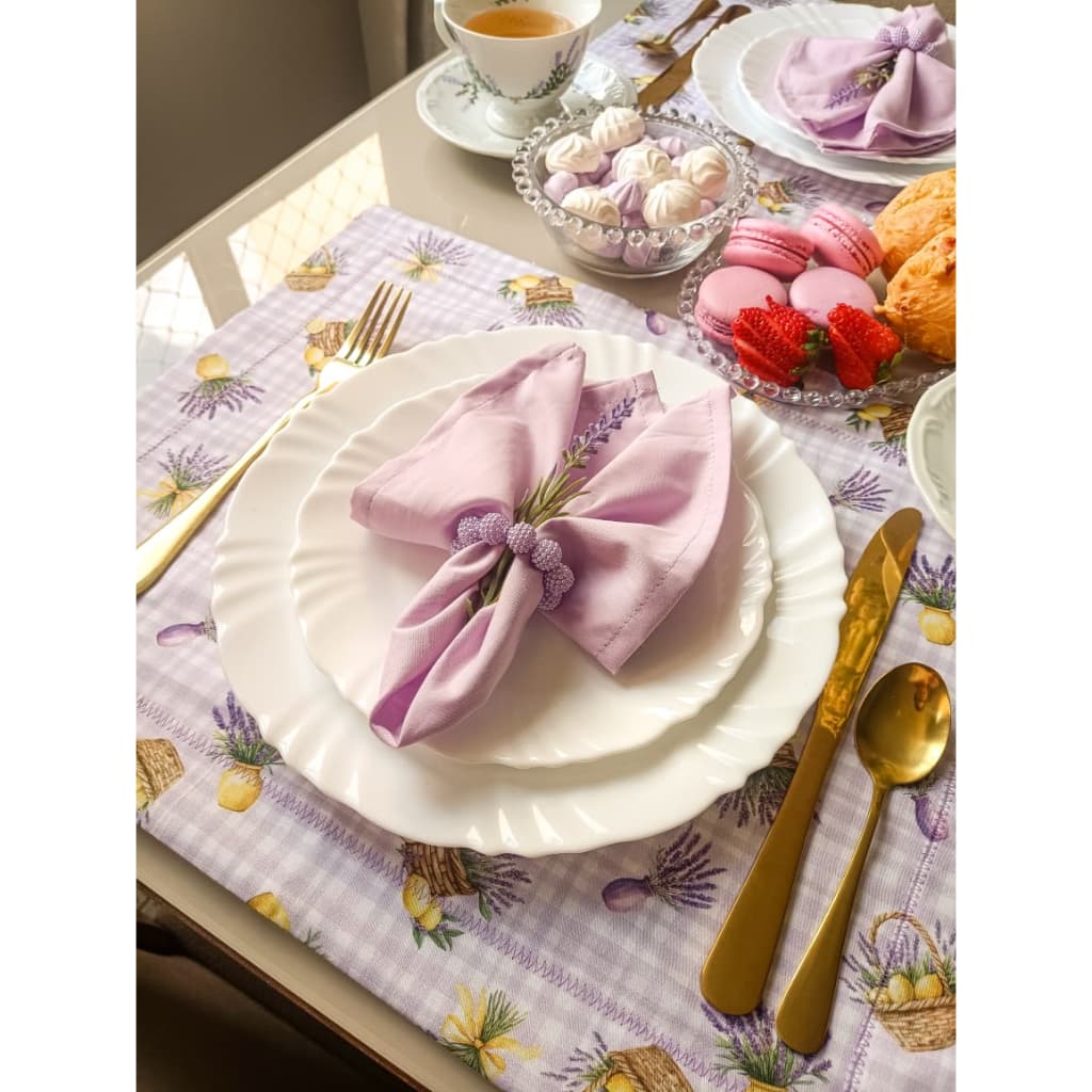 Jogo americano estampa Lavanda com guardanapo e anel | Kit mesa posta completo | Jogo americano lilás e delicado