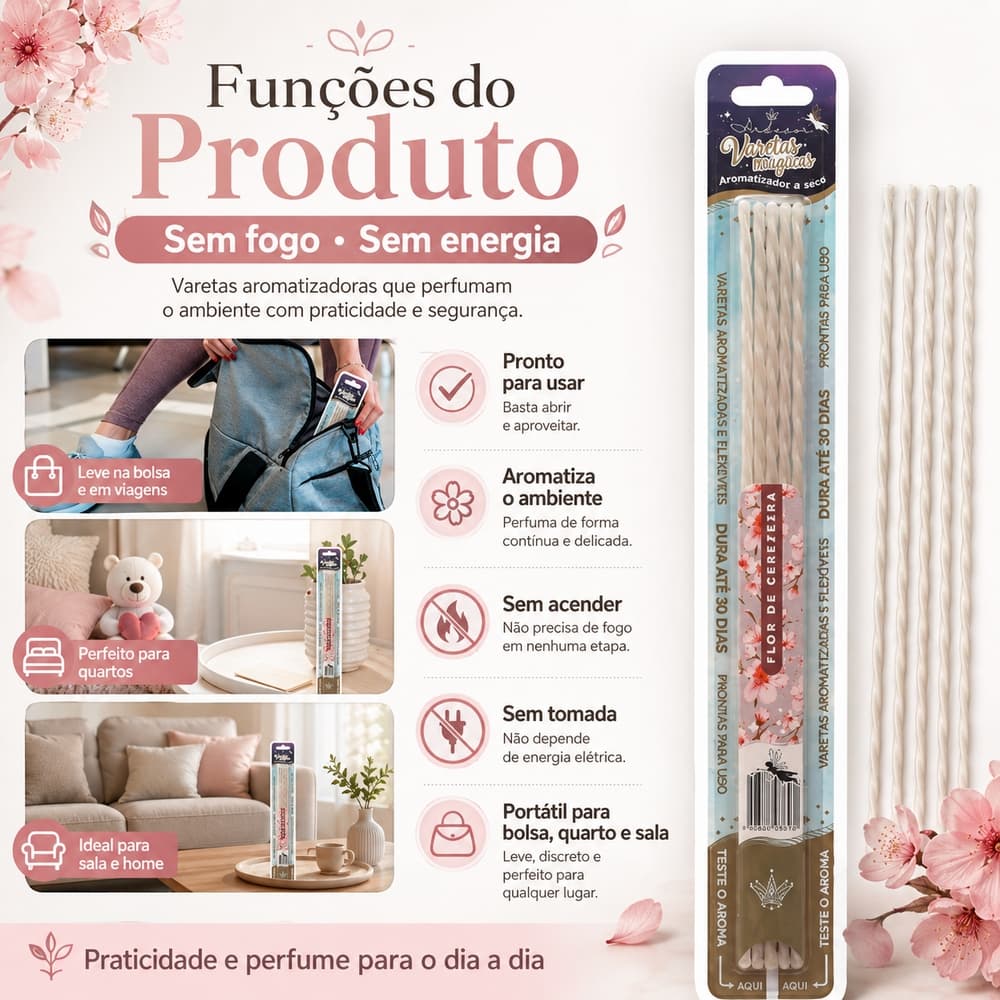 Varetas Perfumadas Aromatizador de Ambiente Fragrância Duradoura para Casa Quarto Banheiro